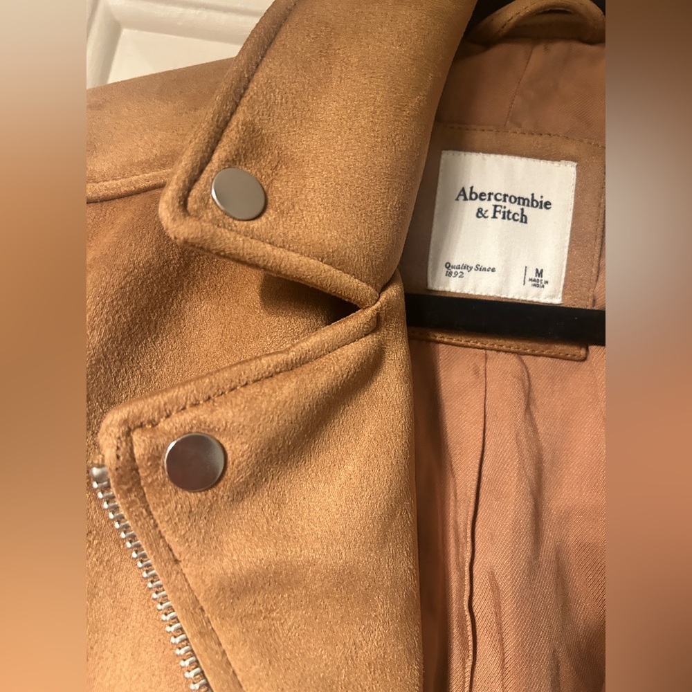 Like New Abercrombie Vegan Suede Moto Bomber Jacket, Brown - Picture 6 of 8